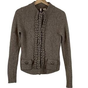 MOTH ANTHROPOLOGIE BROWN‎ WOOL BLEND SNAP BUTTONS CARDIGAN SIZE XS/TP